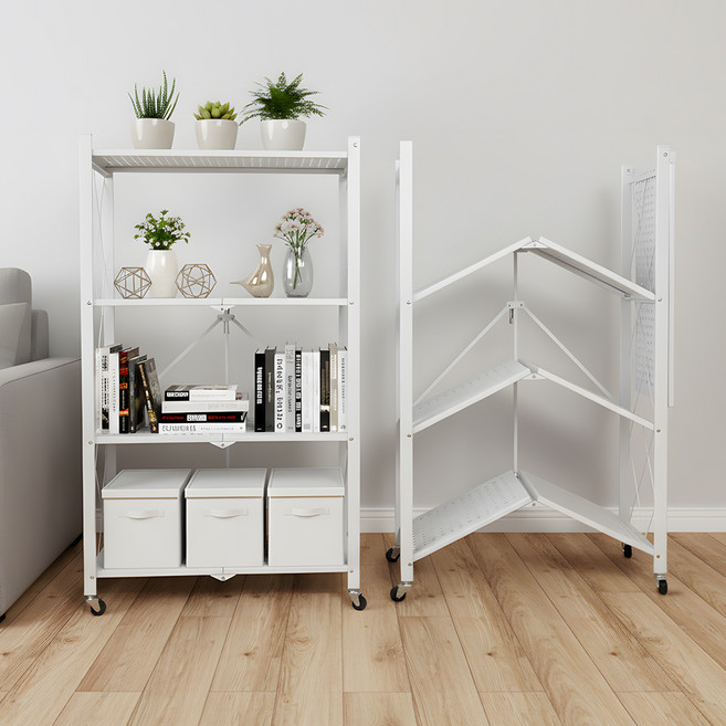 코멧 원터치 접이식 다용도 이동식 선반, 화이트, 4단