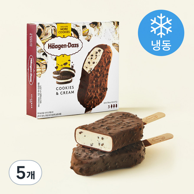 하겐다즈 쿠키앤크림 아이스크림바 (냉동), 80ml, 3개입, 5개