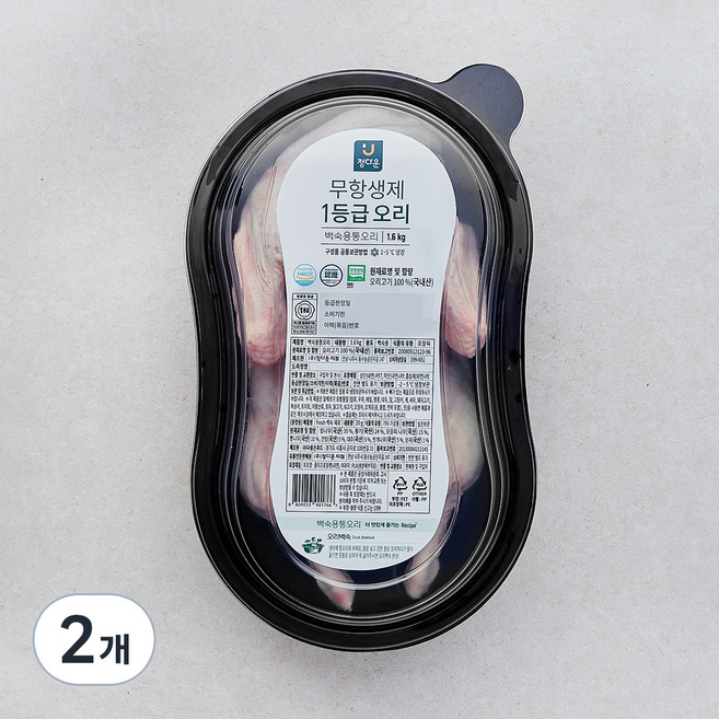 정다운 무항생제 인증 1등급 백숙용 통오리, 2개, 1.6kg