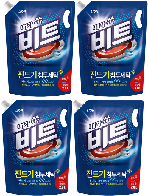 비트 때가쏙 진드기 일반 액상세제 리필, 2L, 4개