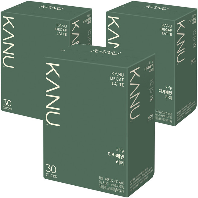 카누 디카페인 라떼 스틱커피, 13.5g, 30개입, 3박스