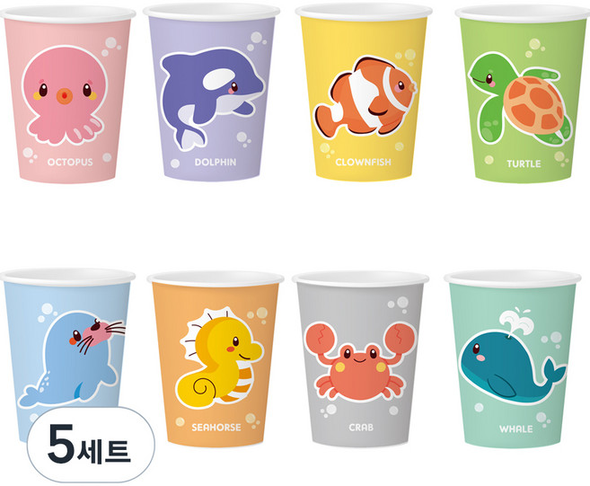 이지앤 바다 동물 종이컵 184ml, 100개입, 5세트