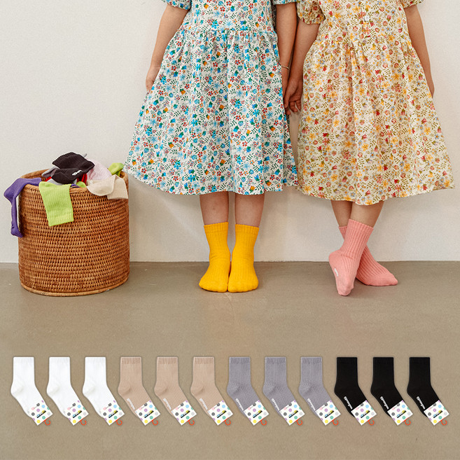 GGRN 베베 골지 무지 양말 12켤레 세트