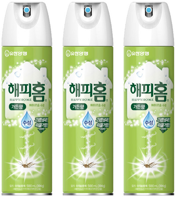 해피홈 에어로솔 수성 모기퇴치제 가든향, 500ml, 3개