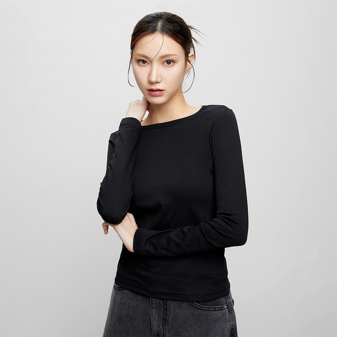 미쏘 여성용 통기성 슬림핏 R넥 긴팔 면 티셔츠