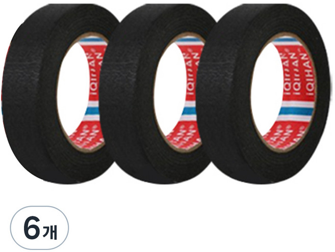 iQIHAN 칼라 마스킹 종이테이프 25mm x 15m, 블랙, 6개