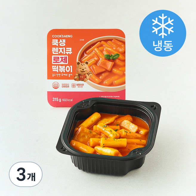 쿡생 렌지큐 로제떡볶이 (냉동), 315g, 3개