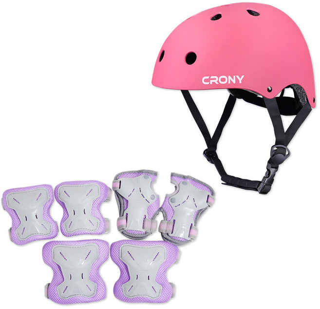 크로니 헬멧 + 보호대 세트 CR1, 핑크(헬멧) + 퍼플(보호대), 1개