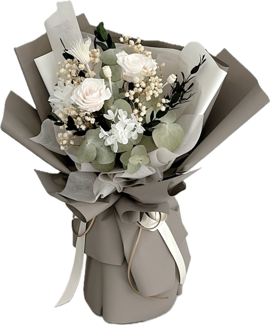 乾燥永生花束 S(35 x 25cm), 復古焙茶杏仁