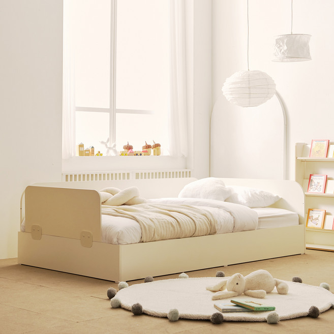 소르니아 토니 저상형 어린이 침대 프레임 + 전면 안전가드 세트 방문설치, 아이보리