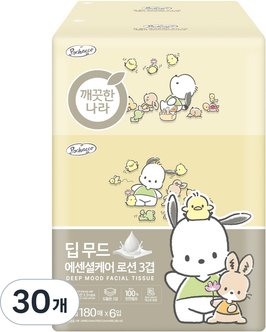 깨끗한나라 에센셜케어 로션 미용티슈 3겹, 180매, 30개