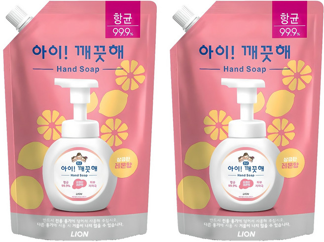 아이깨끗해 항균 폼 핸드솝 리필 레몬향, 600ml, 2개