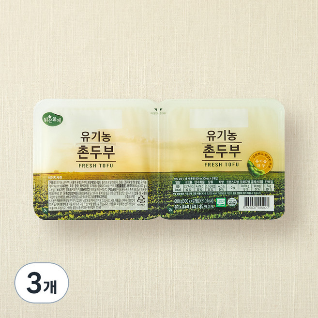 맑은물에 유기농 인증 촌두부, 300g, 6입