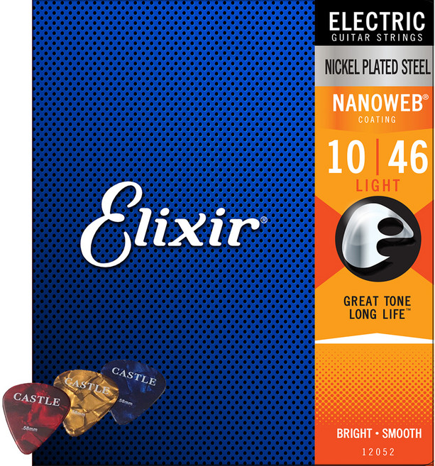 엘릭서 나노웹 니켈 1046 라이트 일렉 기타줄 + 캐슬 피크, 12052, 단일색상(기타 줄), 피크(랜덤발송), 1개