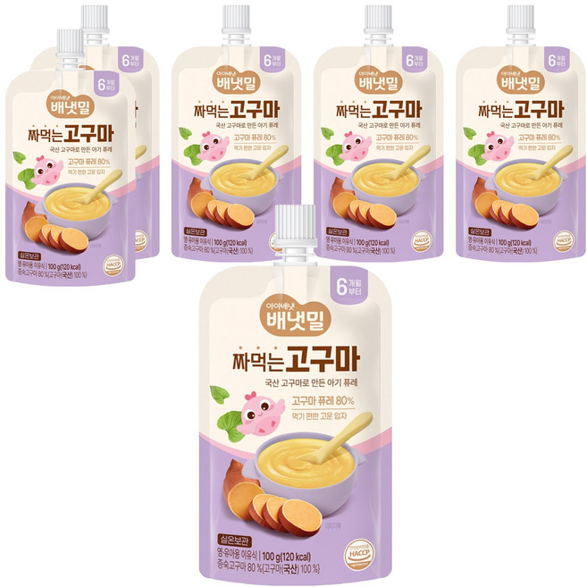 배냇밀 짜먹는 이유식, 고구마맛, 100g, 6개