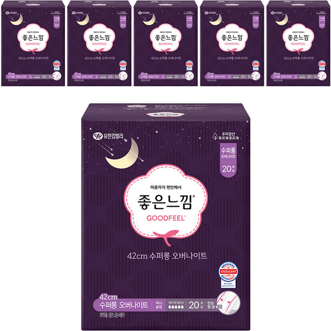 좋은느낌 오리지널 생리대 날개형, 슈퍼롱, 20개입, 6개