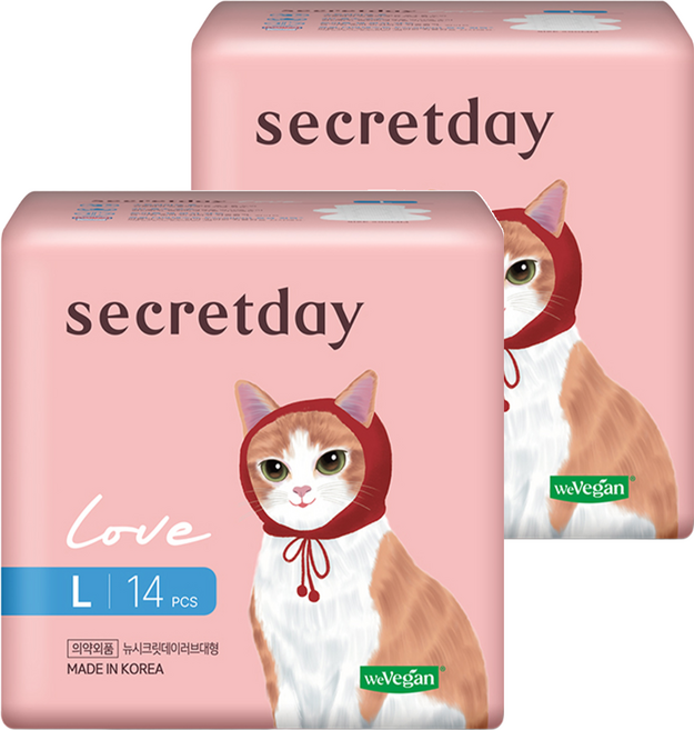 secretday 韓國原裝進口 Love系列 蝶翼衛生棉, L(29cm), 14片, 2包