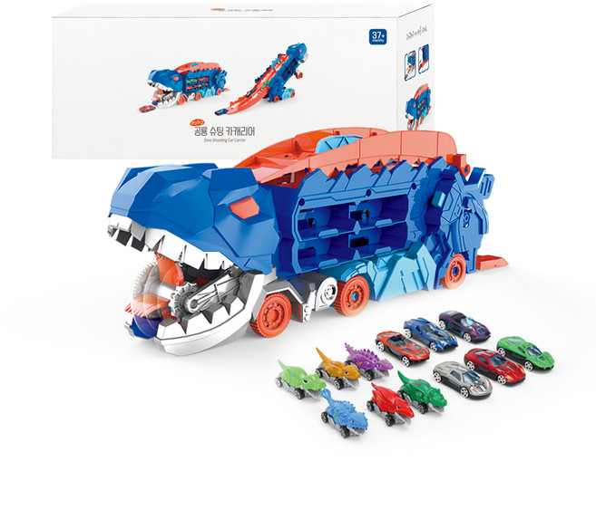 플레이맥스 와구와구 공룡 슈팅 카캐리어 공룡자동차 + 미니카 12종 세트, 블루, 1세트
