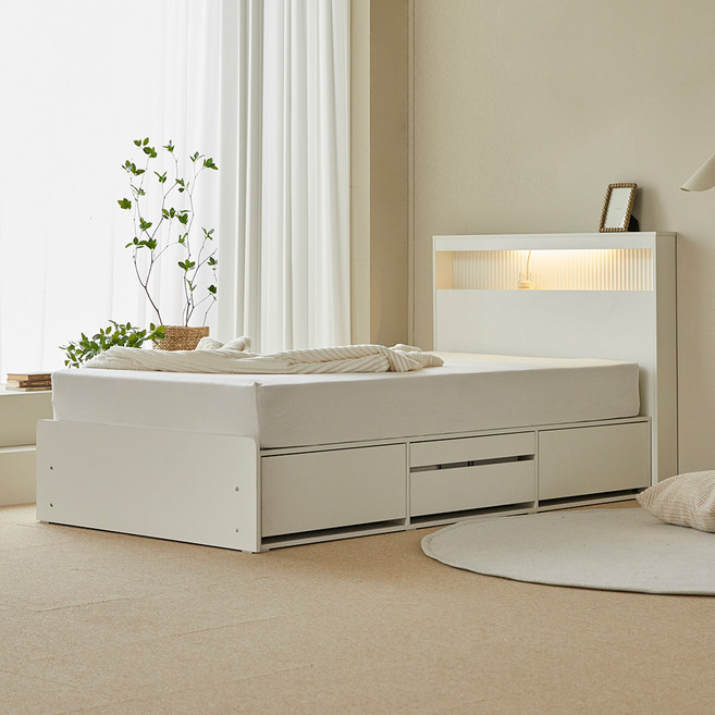 웰퍼니쳐 헤일로 LED 호텔식 수납침대 프레임 단품 방문설치, 화이트