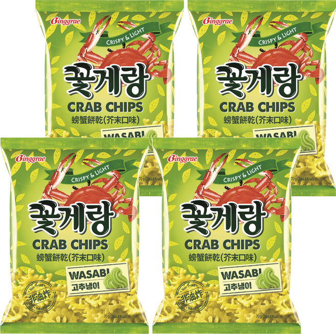 Binggrae 螃蟹造型餅乾 芥末口味, 70g, 4包