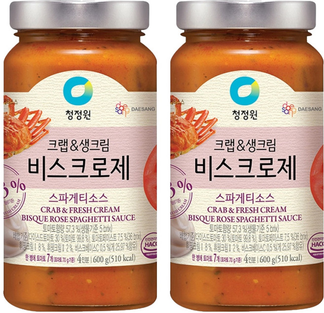 청정원 크랩&생크림 비스크로제 스파게티 파스타소스, 600g, 2개