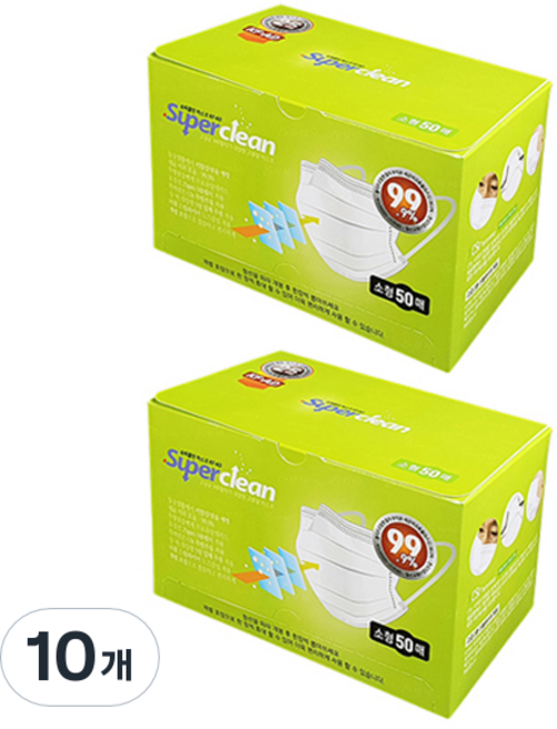 쓰리큐 2022 슈퍼클린 비말차단 마스크 소형 KF-AD, 10개, 50개입, 흰색