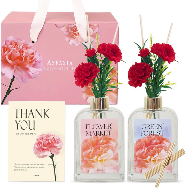 아스파시아 카네이션 디퓨저 핑크 200ml + 레드 200ml 선물세트, 1개, 양재꽃시장, 그린포레스트