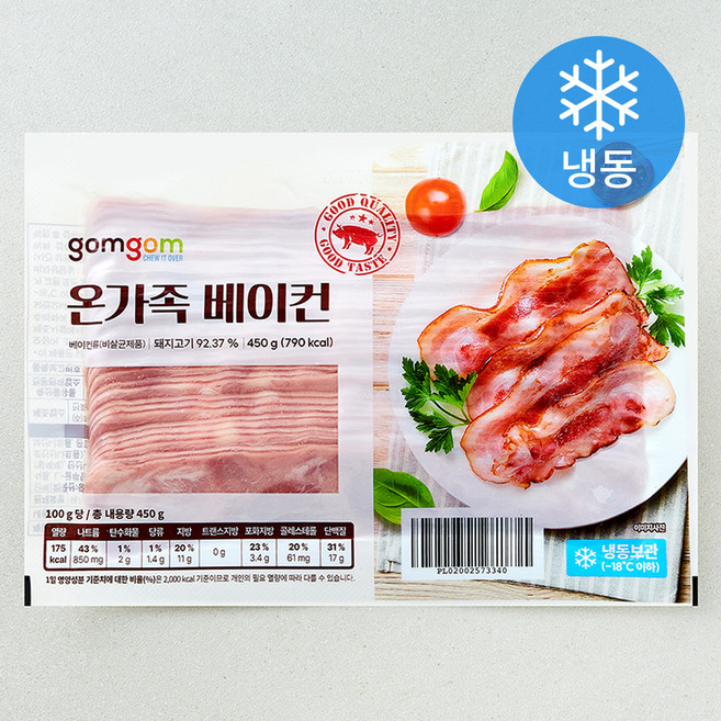 곰곰 온가족 베이컨 (냉동), 450g, 1개