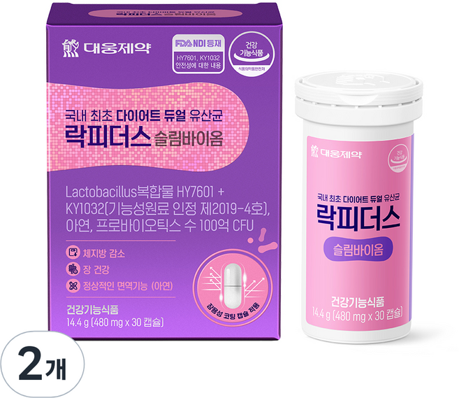 대웅제약 락피더스 슬림 바이옴 다이어트 유산균 14.4g, 2개, 30정