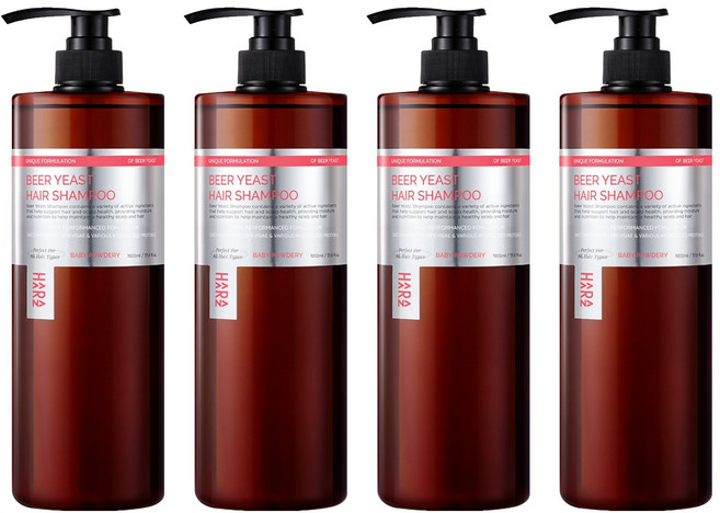 하라즈 맥주효모 샴푸 베이비파우더향, 1L, 4개