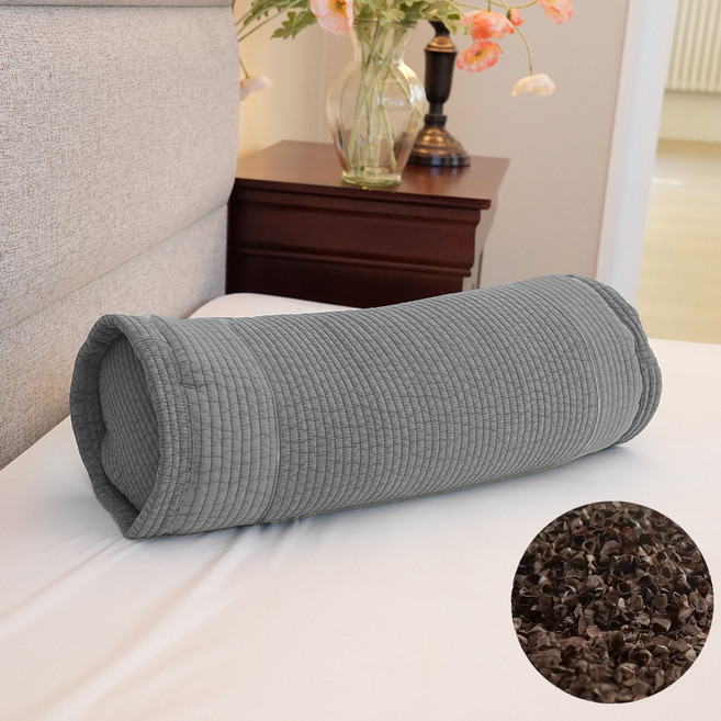 사랑예감 순면 피그먼트 국내산 원형 메밀 베개, 회색, 1개