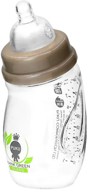 PUKU 藍色企鵝 自然晶透寬口微笑玻璃奶瓶 3個月以上, 透明, 240ml, 1個