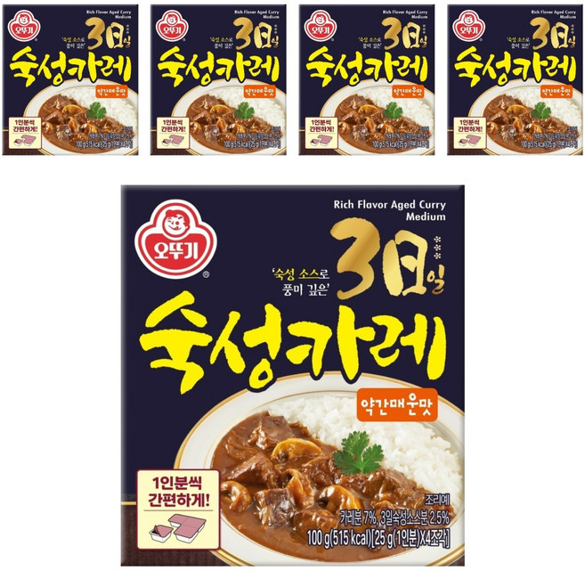 오뚜기 3일 숙성카레 고형 약간매운맛, 100g, 5개