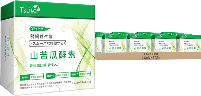 Tsuie 日濢 舒暢益生菌山苦瓜酵素 強化版 青蘋果口味, 15包, 2.5g, 112盒