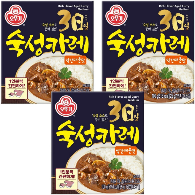 오뚜기 3일 숙성카레 고형 약간매운맛, 100g, 3개