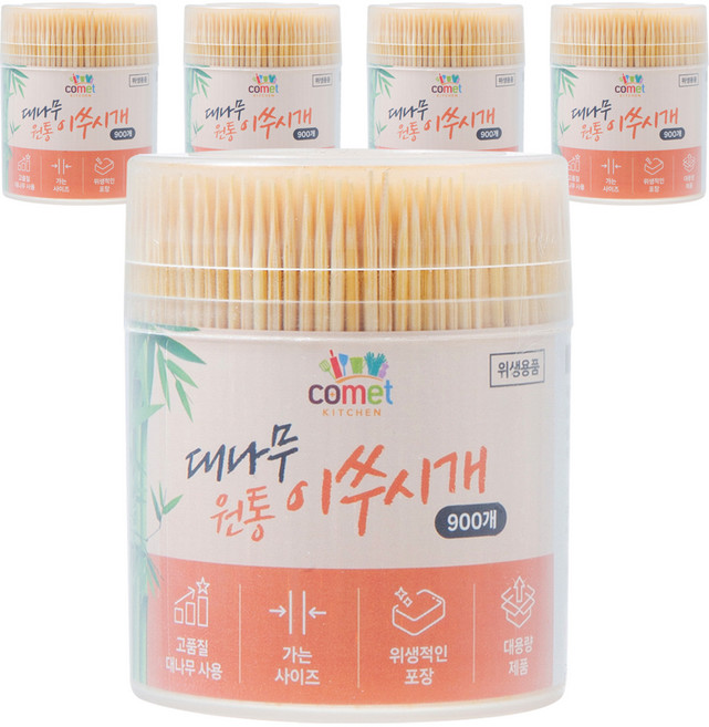 코멧 키친 대나무 원통 이쑤시개, 900개입, 5개