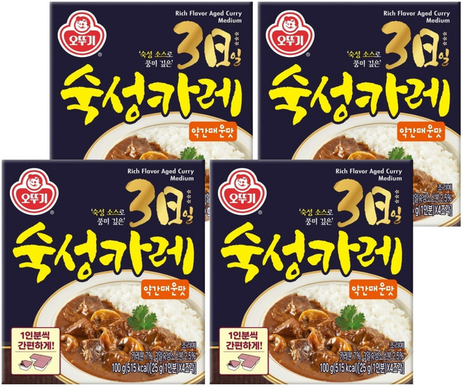 오뚜기 3일 숙성카레 고형 약간매운맛, 100g, 4개