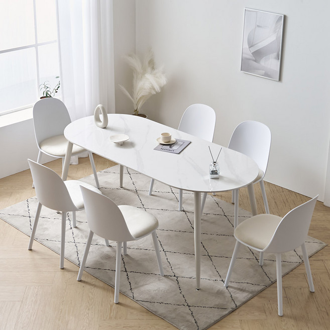 파로마 루미 1800 세라믹 식탁 + 의자 6P 세트 6인용 방문설치, 식탁(화이트), 의자(아이보리6P), 의자 6