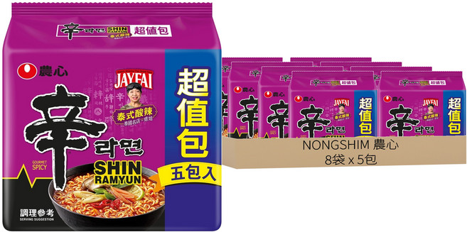 NONGSHIM 農心 辛拉麵 泰式酸辣味 123g, 8袋