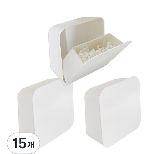 이우아여사 클린업 부착식 면봉 화장솜 케이스, 화이트, 15개