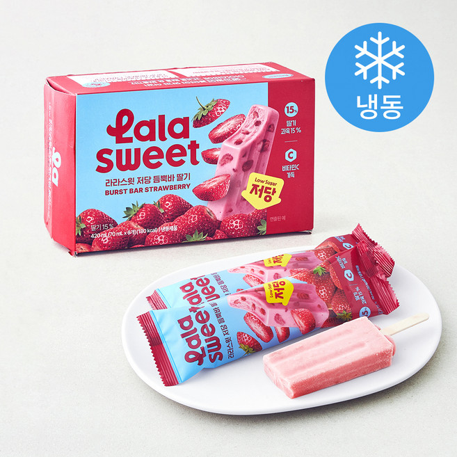라라스윗 저당 딸기 듬뿍바 아이스크림 (냉동), 1개, 6개입, 70ml