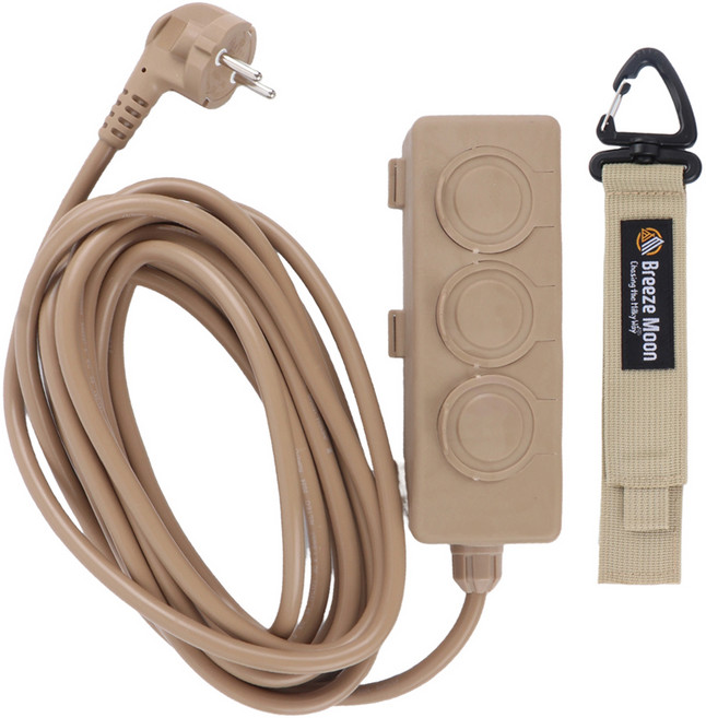 브리즈문 고용량 캠핑 리드선 3구 5m + 비너형 벨크로 스트랩 세트, 탄 베이지, 1세트