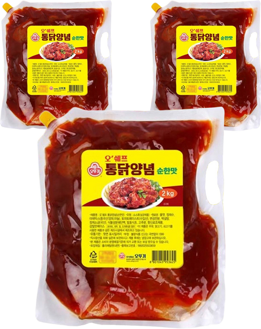 오뚜기 오쉐프 통닭양념 순한맛, 2kg, 3개