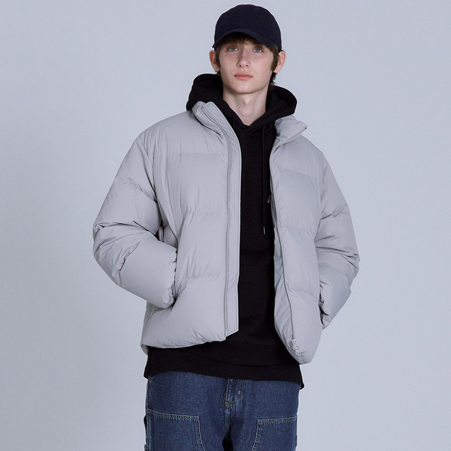 BASIC HOUSE 男款立領抽繩短版鴨絨外套