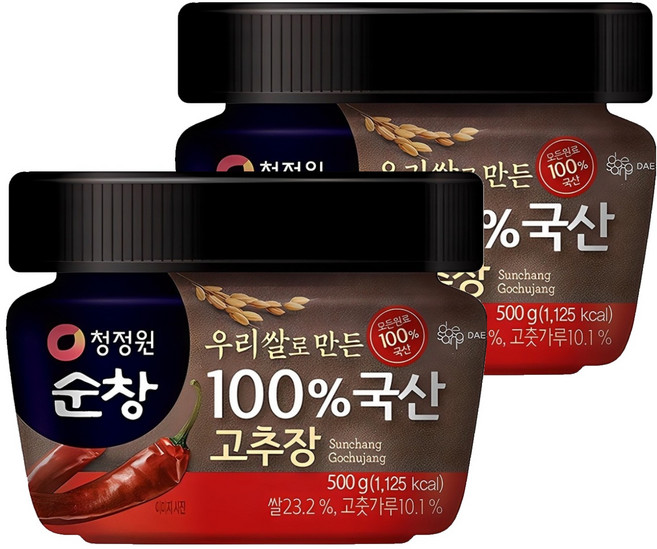 청정원순창 우리쌀로 만든 100% 국산 고추장, 500g, 2개