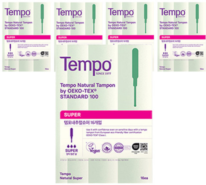 템포 내추럴 탐폰, 슈퍼, 16개입, 5개