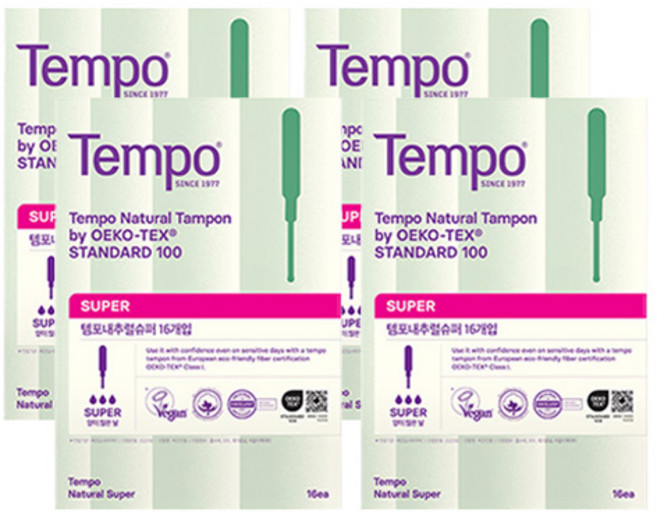 템포 내추럴 탐폰, 슈퍼, 16개입, 4개