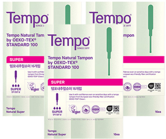 템포 내추럴 탐폰, 슈퍼, 16개입, 3개