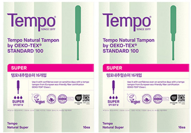 템포 내추럴 탐폰, 슈퍼, 16개입, 2개