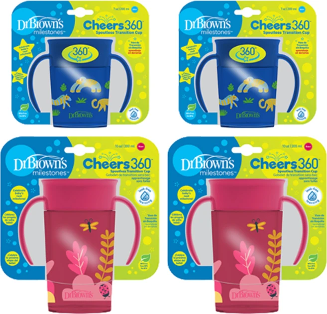 닥터브라운 NEW 정글 360도 흘림방지 트레이닝 손잡이 컵 200ml + 300ml 세트, 블루(200ml), 레드(300ml), 2세트 - 쿠팡